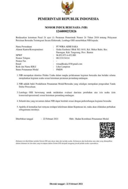 Nomor Induk Berusaha (NIB)